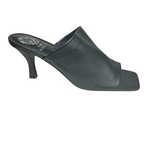 Vince Camuto Black Leather Open-Toe Mule Heels